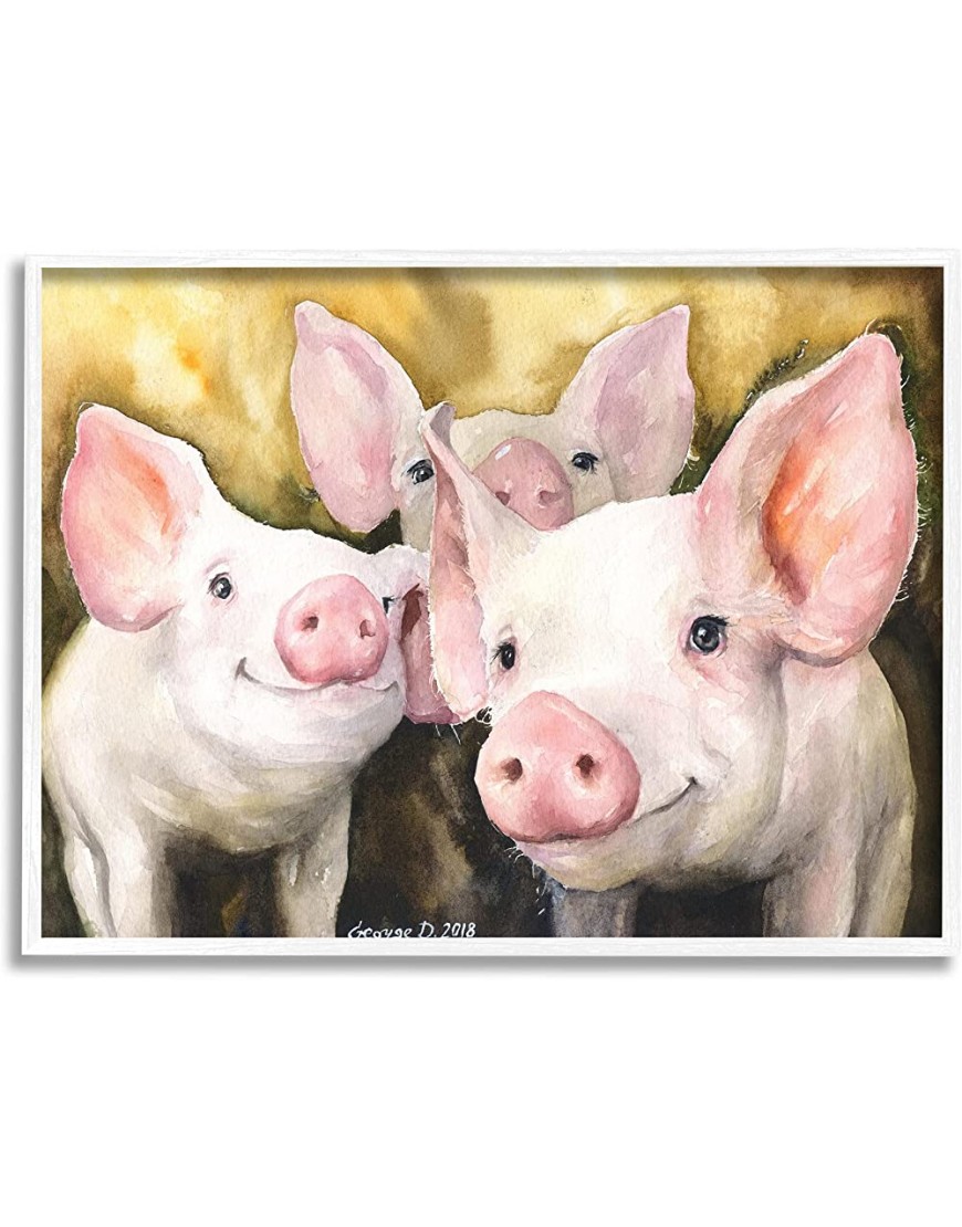 Stupell Industries Baby Pigs Animal Yellow Watercolor Painting Design by George Dyachenko White Framed Wall Art 24 x 30 Pink - BVCHAPNN6