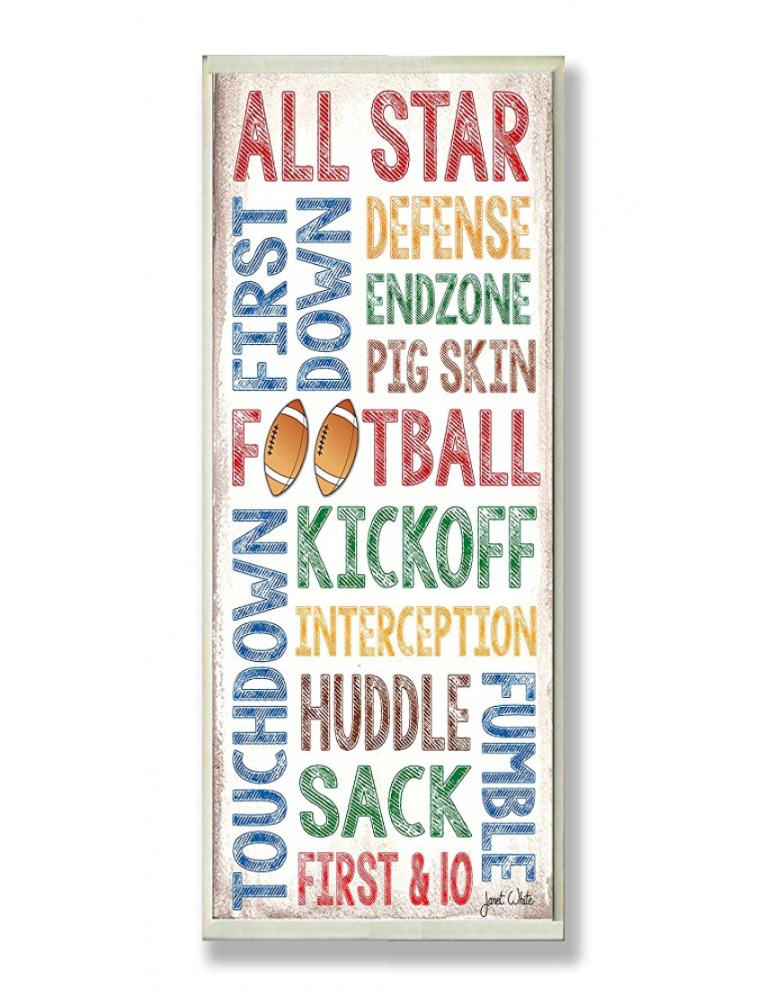The Kids Room by Stupell All Star Football Typography Rectangle Wall Plaque 7 x 0.5 x 17 Proudly Made in USA - BNVUIWJKV