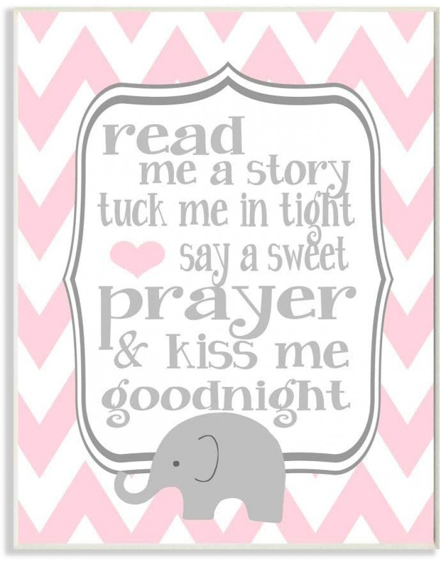 The Kids Room by Stupell Art Wall Plaque Read Me A Story Elephant in Pink Chevron 11 x 0.5 x 15 Proudly Made in USA - B971HYN2F