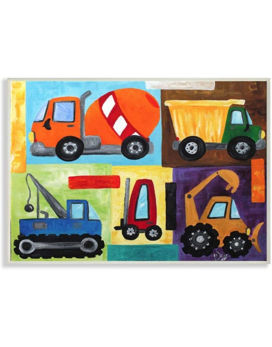The Kids Room by Stupell Construction Trucks Rectangle Wall Plaque Set 11 x 0.5 x 15 Proudly Made in USA - BNRGQLQD5