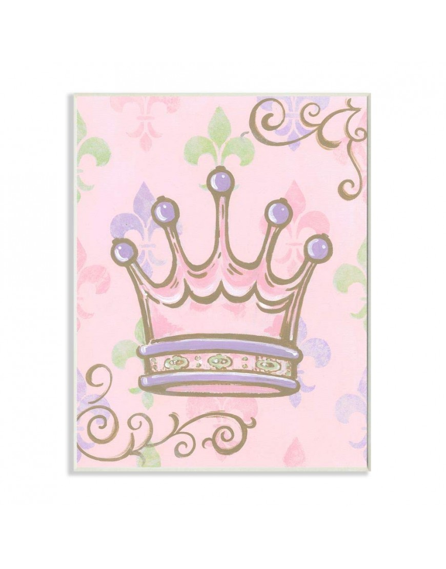 The Kids Room by Stupell Crown with Fleur de Lis on Pink Background Rectangle Wall Plaque - BZGMGOPPT