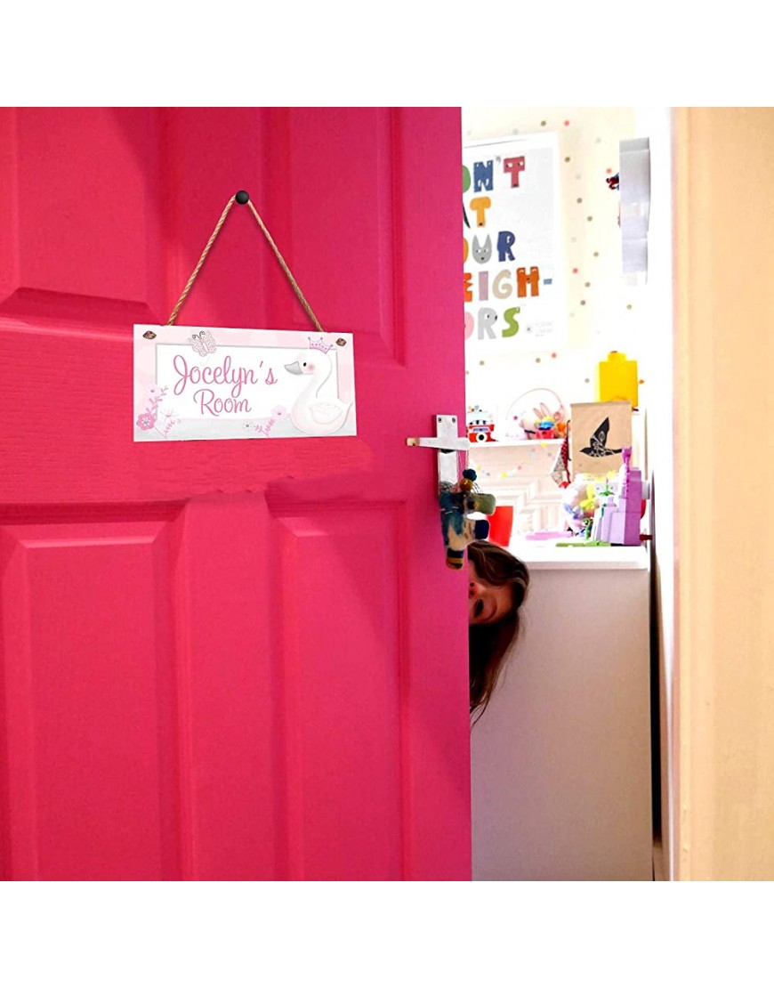 TOPYUN Personalized Name Signs for Girls Bedroom Decor Swan Princess Girls Bedroom Baby Nursery Bedroom Door Sign Wood Plaque - B61XY23Z3