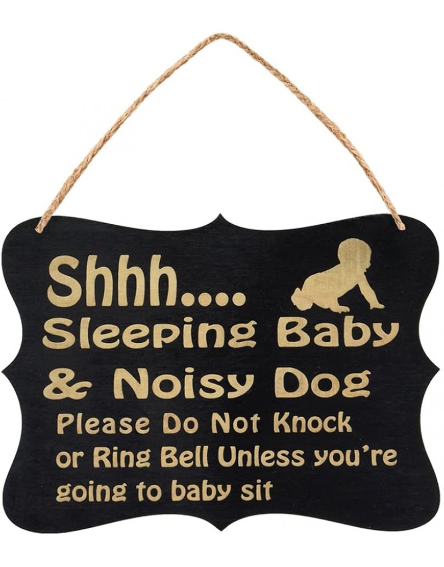 WINOMO Shhh Sleeping Baby Door Sign Do Not Disturb Sign Baby Room Hanging Wooden Decorative Sign Do Not Knock or Ring Baby Sleeping Hanger Sign Black - BT3IHRK11