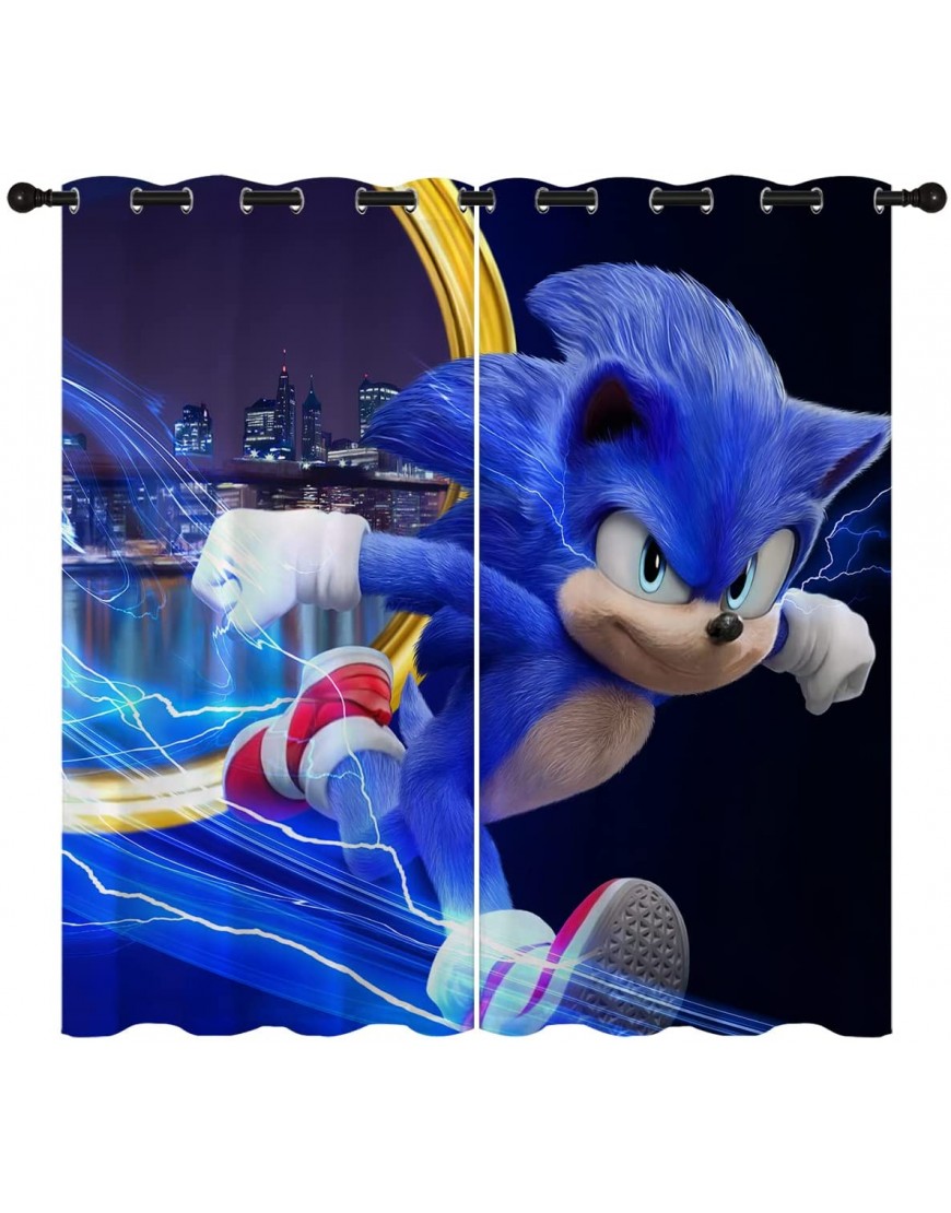 3D Cartoon Sonic Blackout Curtains for Girls Boy Home Decor Cool Hedgehog Grommet Thermal Insulated Drapes Darkening Window Curtain for Bedroom Living Room 55 x 63 Inch - B5X8FCOZO