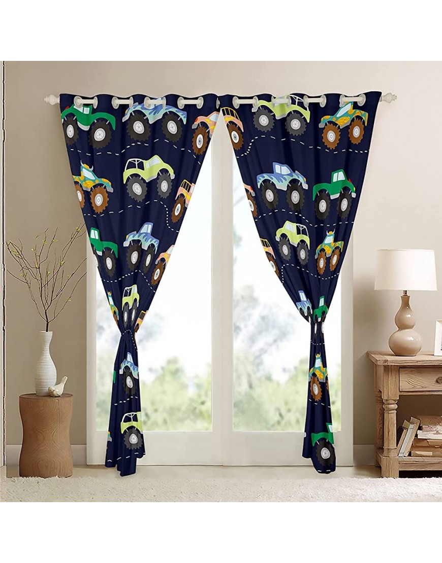3D Monster Truck Window Curtains for Bedroom Living Room Boys Cars Curtains for Kids Girls Teens Freestyle Monster Truck Decor Window Drapes Blue Window Treatments 42W X 84L,2 Panels - BNB3K5X8G