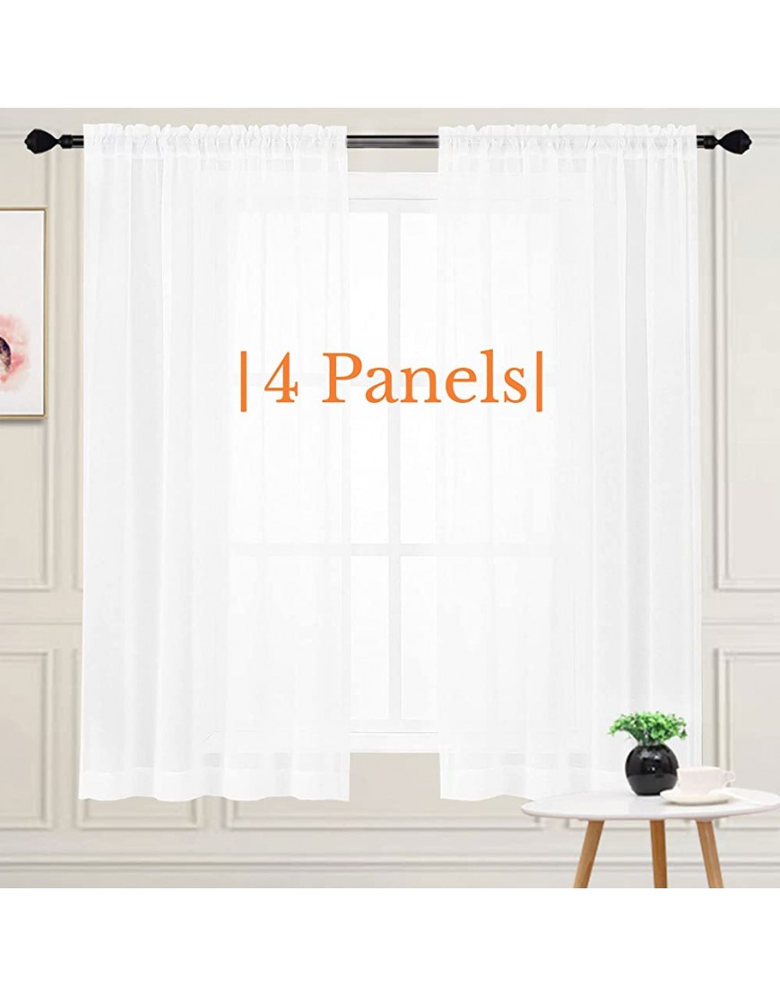4 Panles White Sheer Curtains 63 Inch Length Sheer White Curtains Rod Pocket Translucent Solid Color Curtains Sheer Airy & Light Filtering Sheer Curtain Panels for Kitchen Kids Room 52" W x 63" L - BITC5XLGM