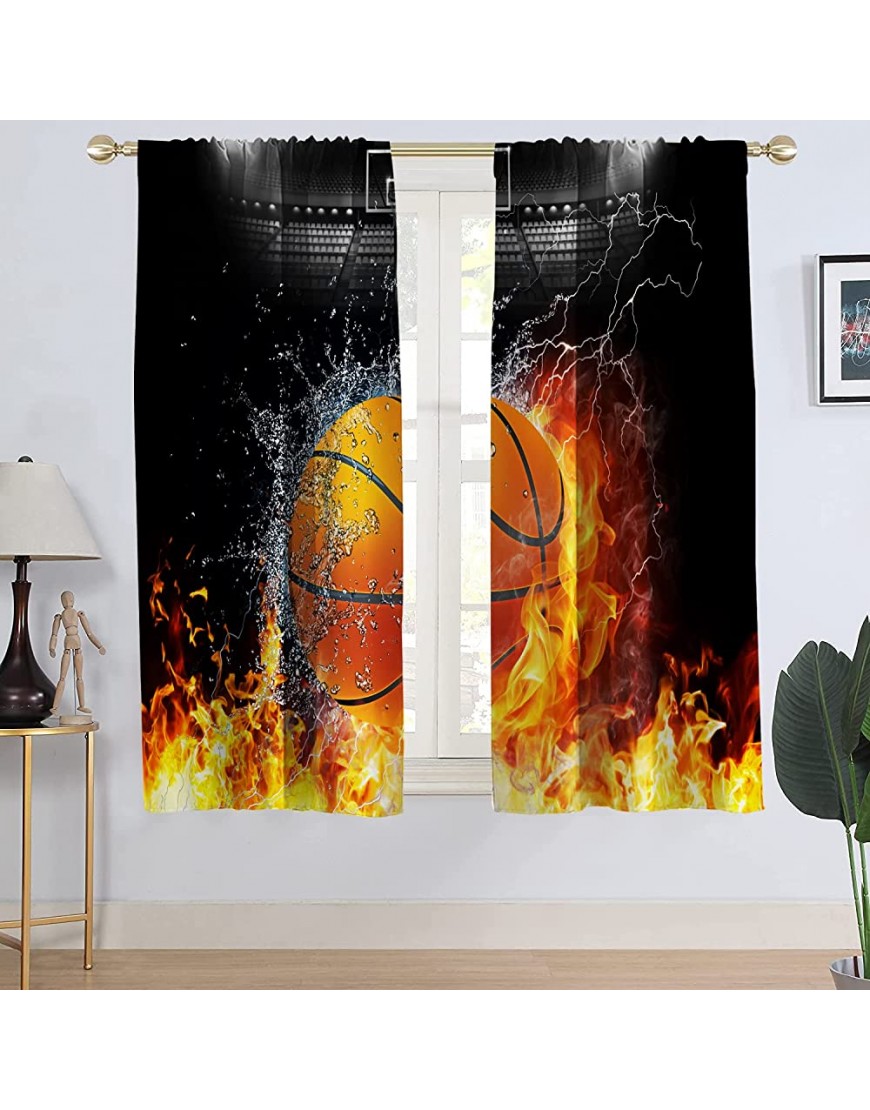 AAtter Basketball Window Curtain Water Fire Ball Sports Theme for Men Teen Boys Rod Pocket Drapes Living Room Bedroom Window Drapes Treatment Fabric 1 Pair 42 W x 63 L Passionate - BJR8TUGFA