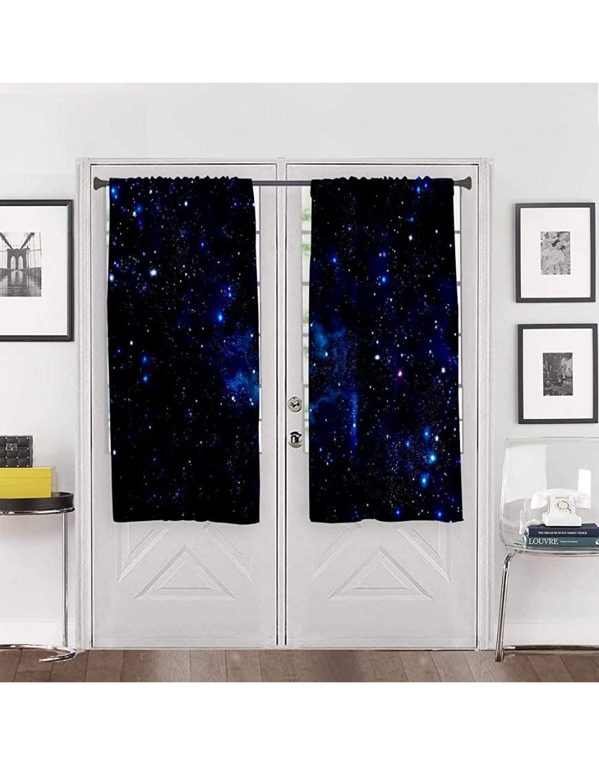 AAtter Outer Space Galaxy Window Curtain Universe Starry Sky Black Kids Fantasy Psychedelic Planet Star Nebula Printed Living Room Bedroom Window Drapes Treatment Fabric 1 Pair 42 W x 63 L Blue - B5T1UR543