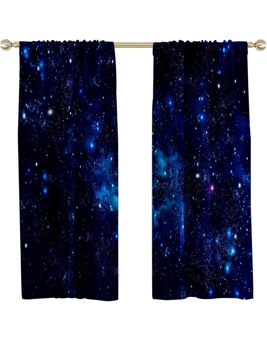 AAtter Outer Space Galaxy Window Curtain Universe Starry Sky Black Kids Fantasy Psychedelic Planet Star Nebula Printed Living Room Bedroom Window Drapes Treatment Fabric 1 Pair 42" W x 63" L Blue - B5T1UR543