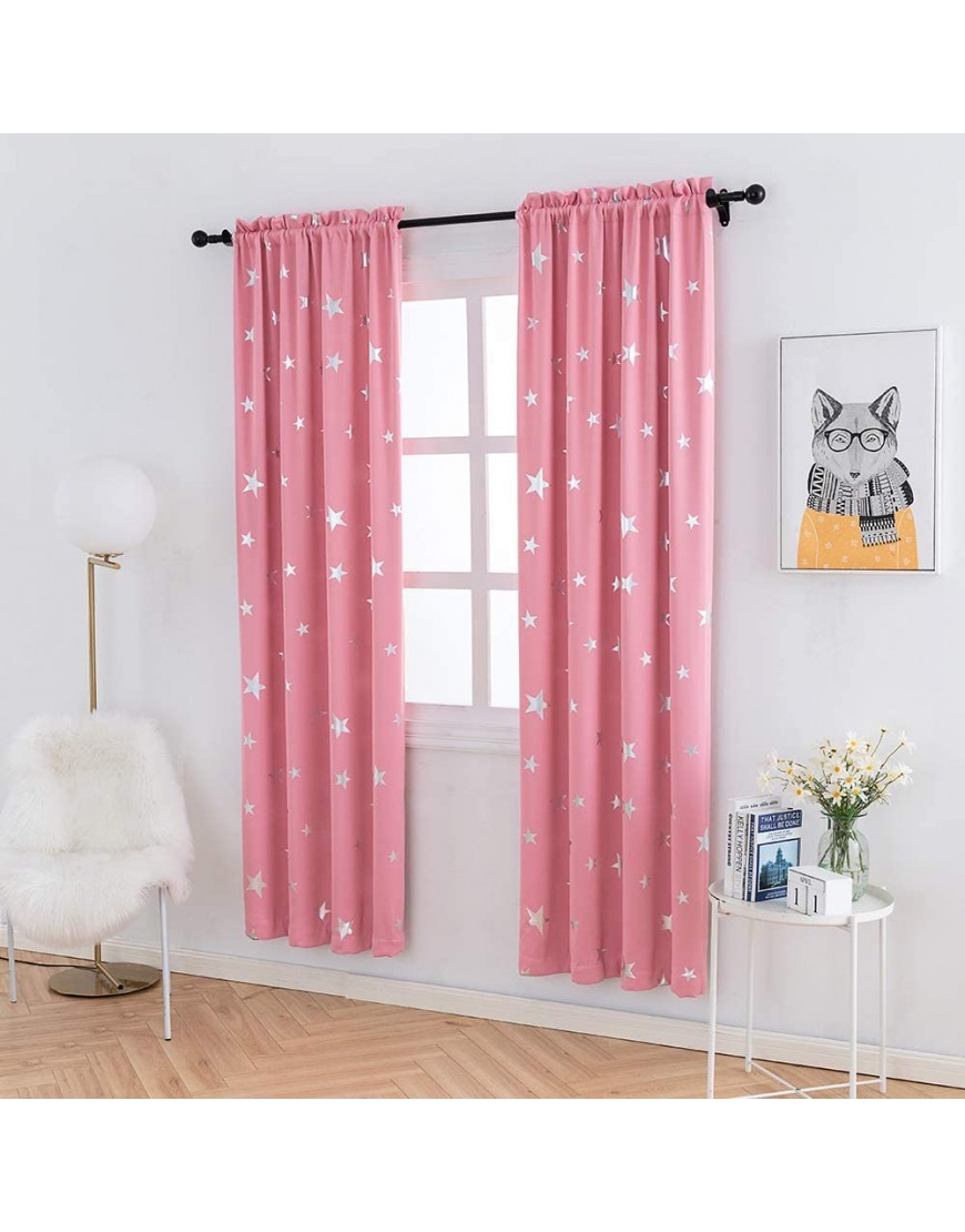 Anjee Pink Blackout Curtains for Kids with Silver Star Pattern Thermal Insulated Light Blocking Drape for Girls Bedroom  38 x 84 Inches Pink - BBH7J3UVV