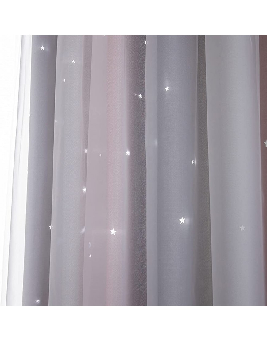 Aoresac Stars Curtains Colorful Double Layer Rainbow Stripe Gradient Star Window Blackout Curtains for Kids Girls Bedroom Living Room 1 Panels 53''W x 95''L Grey - BNU37XD6N