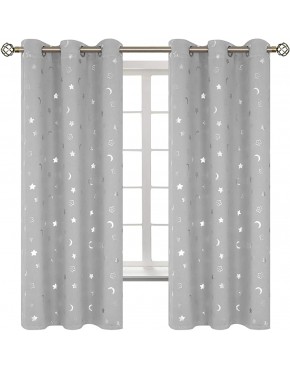 BGment Moon and Stars Blackout Curtains for Kids Bedroom Grommet Thermal Insulated Room Darkening Printed Curtains for Nursery 2 Panels of 42 x 63 Inch Light Grey - BTODM21ZP