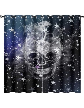 Black White Stars Skeleton Heaven Skull Starry Sky Window Curtains for Kids Bedroom Boys 2 Panel Set Grommet Window Drapes for Room Nursery 63x63in - BADUY4J0V