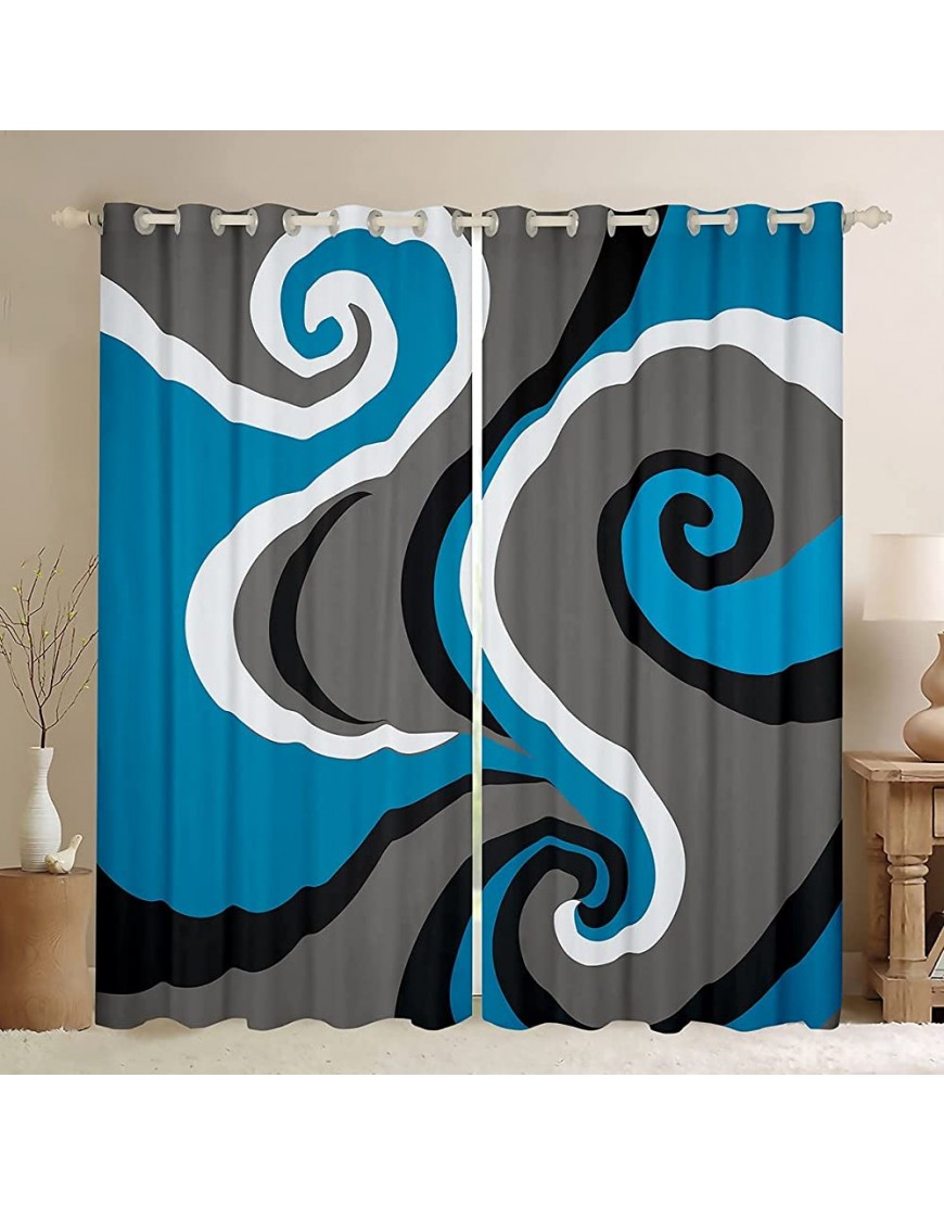 Blue Gray Black Swirls Window Curtains,Cartoon Curtain,Modern Style Window Drapes for Kid Teens Boys Young Man,Modern Bedroom Decorative,Geometry Curtain,84Wx84L - B1GKZQ0CY