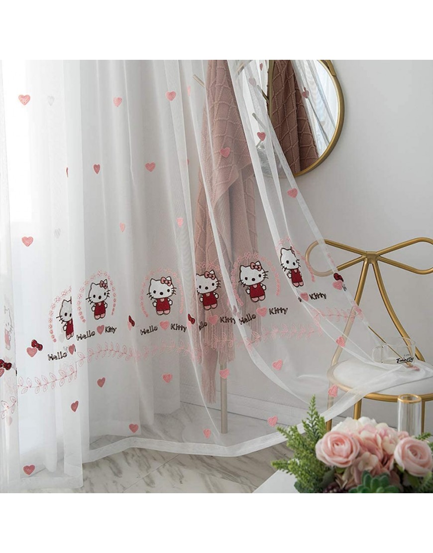 BW0057 Hello Kitty Pattern Embroidered Sheer Curtain Window Curtains Drape Rod Pocket Panel for Children's Room,Living Room,Girl's Room1 Panel W 50 x L 84 inch Pink - BDRLNKDBJ