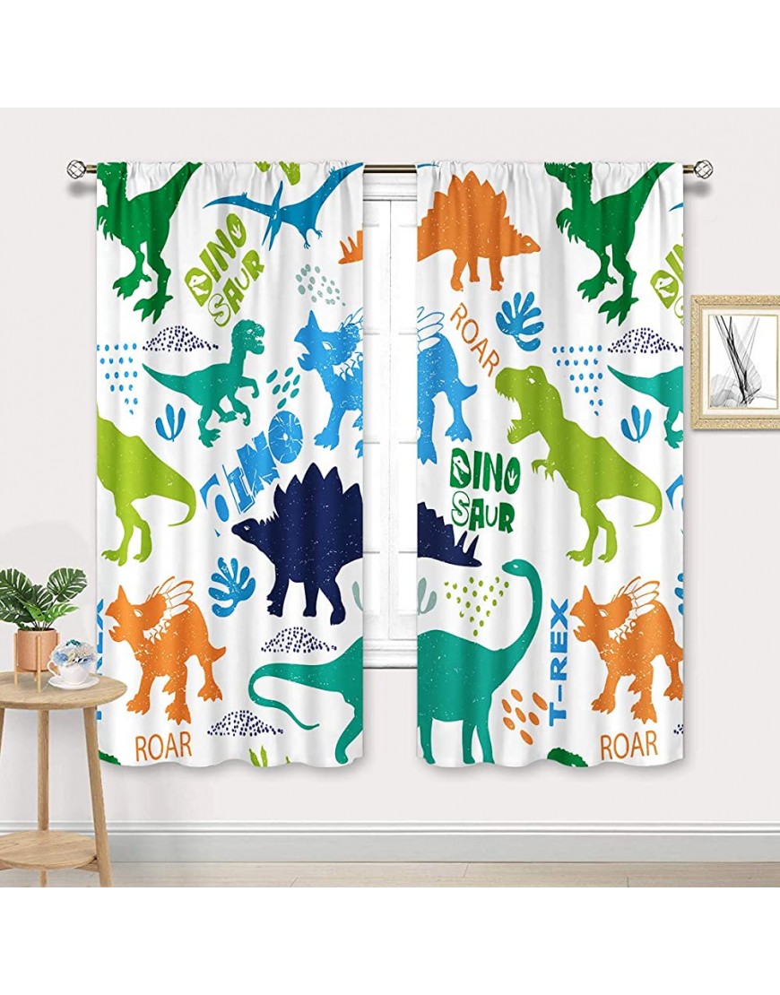 Cinbloo Kids Dinosaur Curtains for Boys Bedroom Decor Cartoon Dino Rod Pocket Colorful Safari Cute Funny Animal Wildlife Printed Living Room Divider Window Drapes Fabric 2 Panels 42 W x 63L Inch - BXAK7CIBJ
