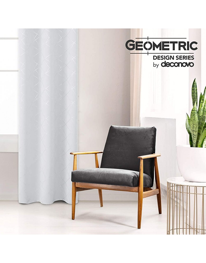 Deconovo Geometric Line Foil Printed Blackout Curtains Room Darkening Grommet Top Short Blackout Curtains 45 Inch Long for Bedroom Kitchen 2 Panels 42x45 Inch Greyish White - BYVLY48AV