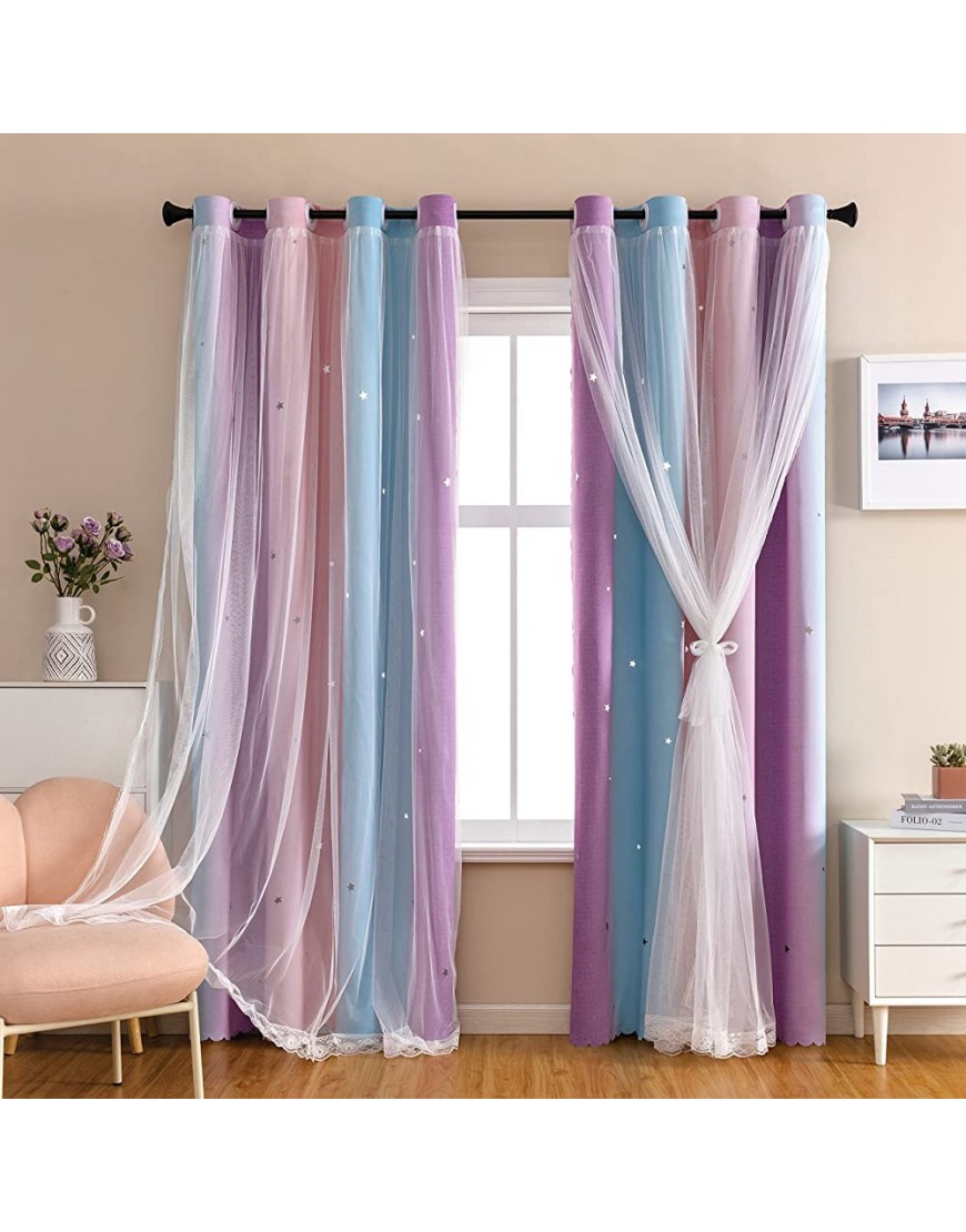 Dream Star Blackout Curtains for Kids Rooms Girl Princess Curtain for Daughter Bedroom Window Pink Purple W52 X L63 - B4OCFOPFP