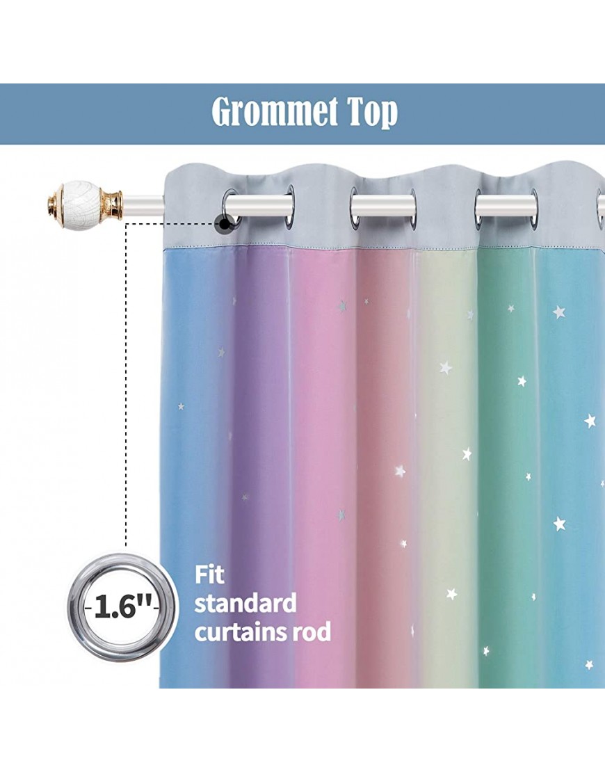 Drewin 2 Panels Rainbow Curtains for Girls Bedroom Daughter Room Stars Cut Out Colorful Blackout Curtain Kids Room Darkening 2 in 1 Ombre Stripe Double Layer Window Drapes Tulle Nursery,52”Wx63”L - BKPMJXBIM
