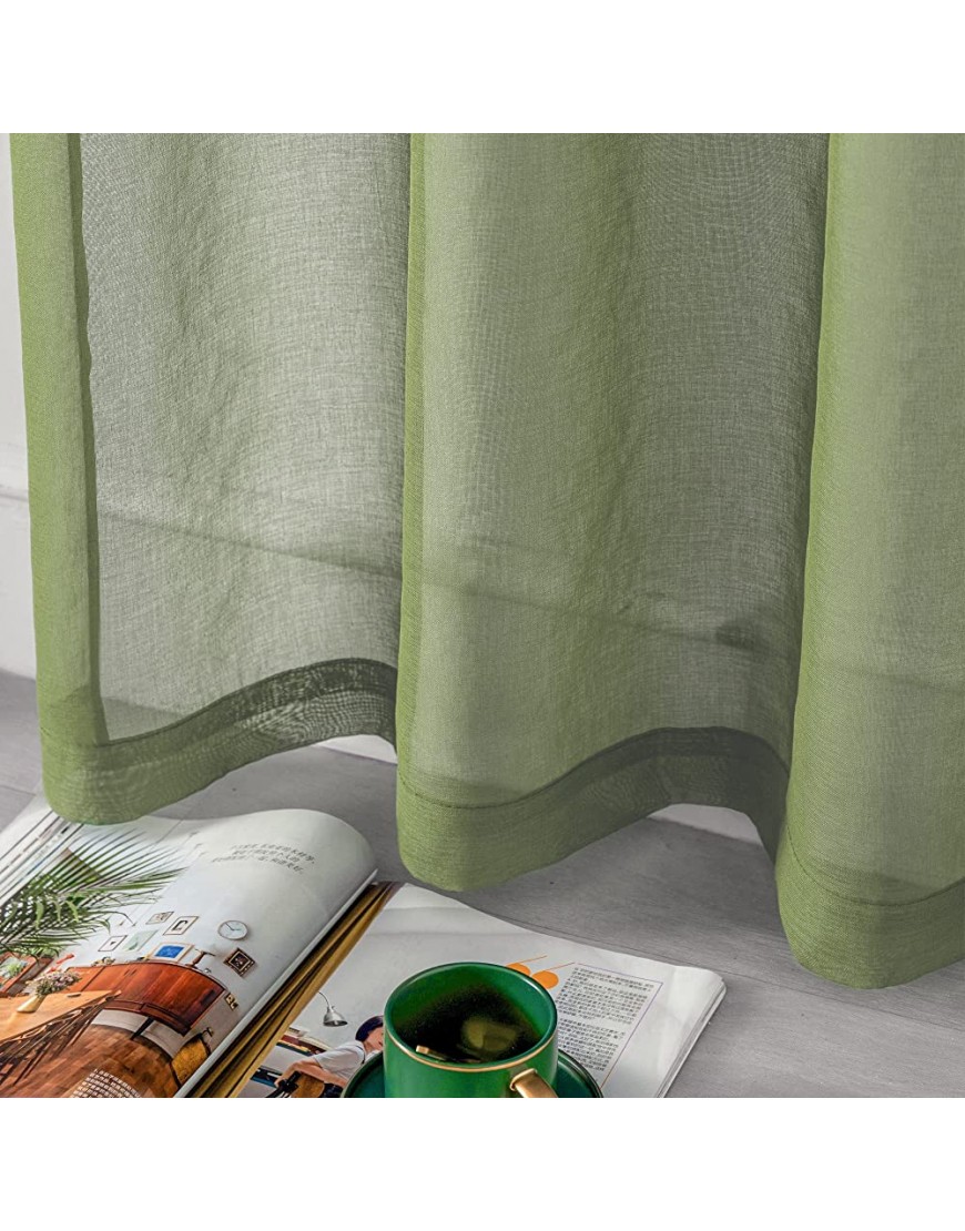 DUALIFE Sage Green Semi Sheer Curtains 84 Inch Length Faux Linen Sheer Window Drapes for Bedroom Living Room Girls Kids Room Rod Pocket 52W x 84L 2 Panels - BOBGZNJSU