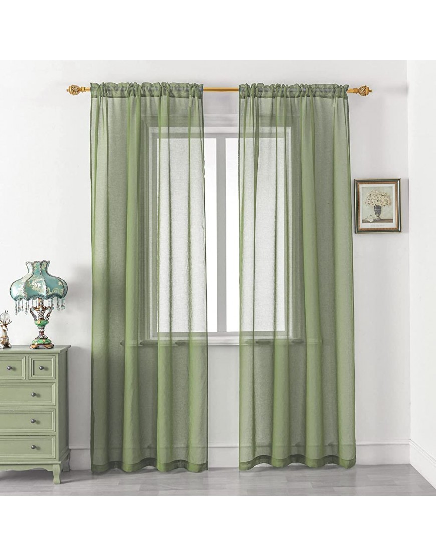 DUALIFE Sage Green Semi Sheer Curtains 84 Inch Length Faux Linen Sheer Window Drapes for Bedroom Living Room Girls Kids Room Rod Pocket 52W x 84L 2 Panels - BOBGZNJSU