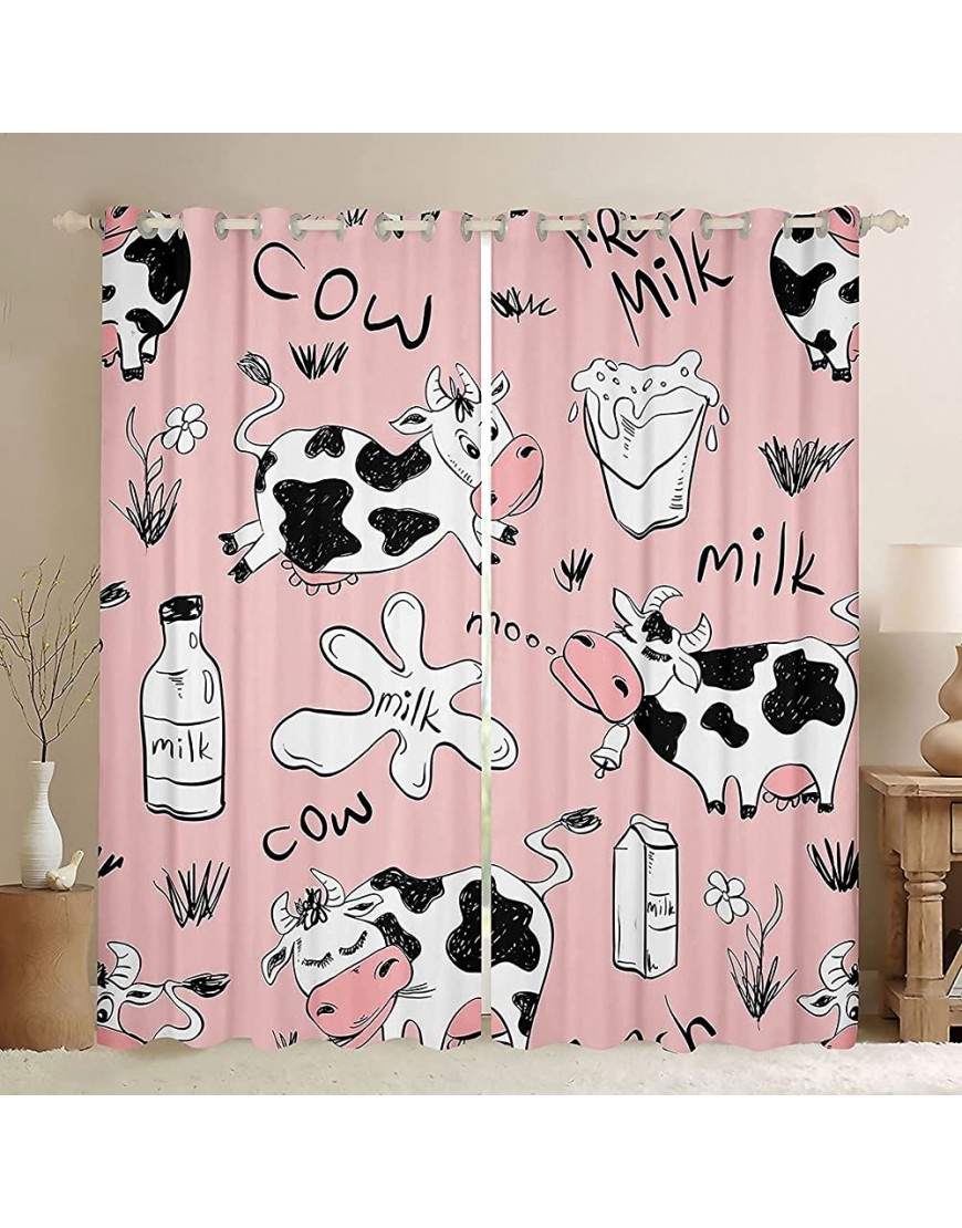Feelyou Cow Print Curtain for Kids Boys Girls Cute Farm Animal Window Drapes Pink Black White Window Curtains Cartoon Bedroom Decor 30%-50% Blackout Curtain 2 Panels 52 x 63 Inch - BY6HKJ4LC