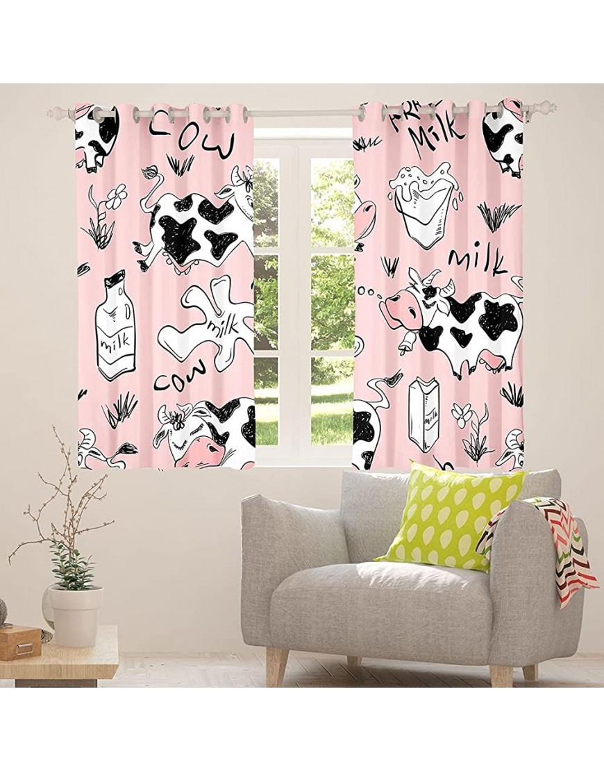 Feelyou Cow Print Curtain for Kids Boys Girls Cute Farm Animal Window Drapes Pink Black White Window Curtains Cartoon Bedroom Decor 30%-50% Blackout Curtain 2 Panels 52 x 63 Inch - BY6HKJ4LC