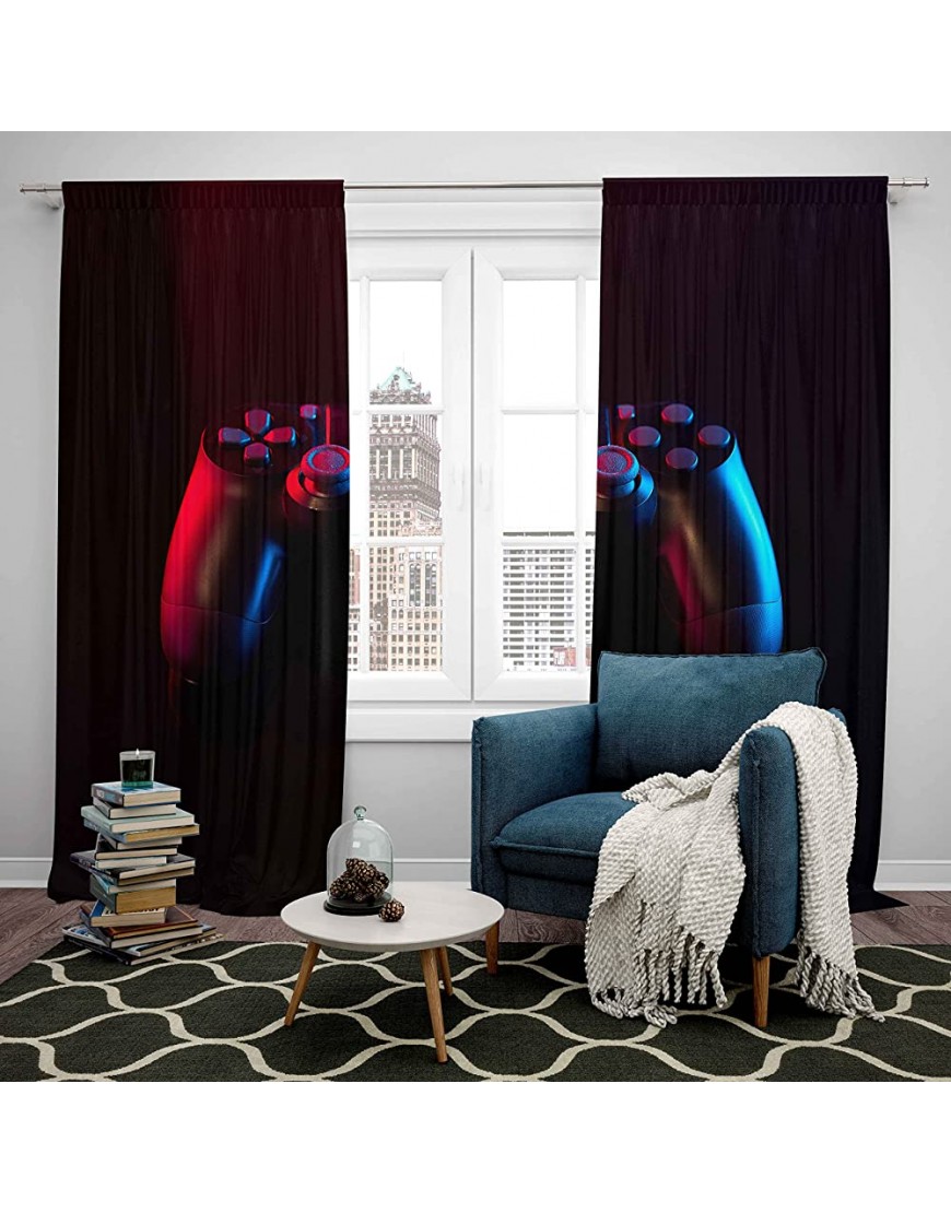 Feelyou Gaming Curtains for Boys Bedroom Kids Gamer Room Decor Curtain 38W x 45L Inches Teens Black and Red Video Game Controller Window Treatments Drapes with Grommets 2 Panels Set - B4ZU240RY