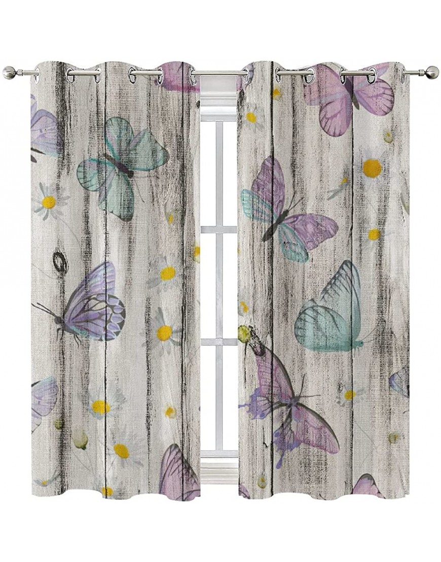 Flowers and Butterflies Blackout Curtains for Bedroom Wooden Grommet Blocking Drapes for Boys and Girls Bedroom Wedding Party Ceremony Stage Decorations - B6XPAKJ3X