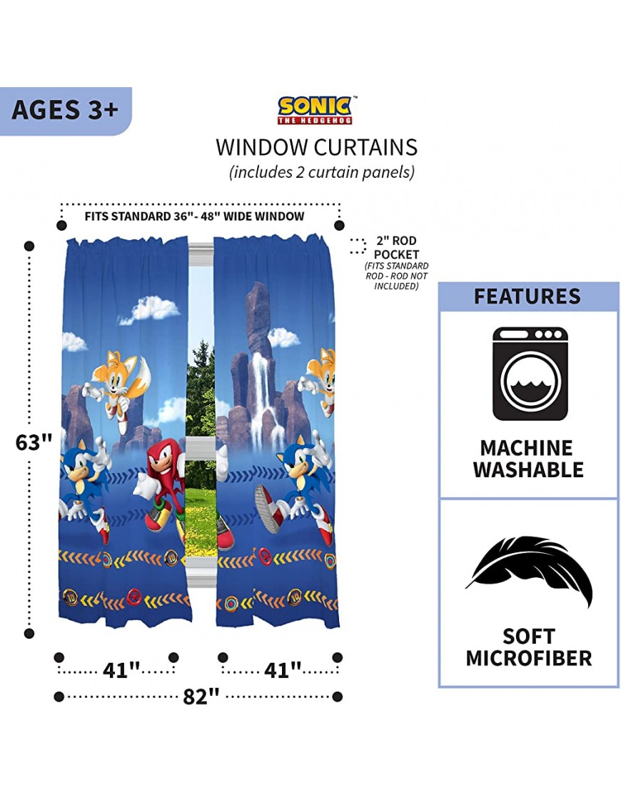 Franco Kids Room Window Curtain Panels Drapes Set 82 in x 63 in Sonic The Hedgehog - BYQA34150