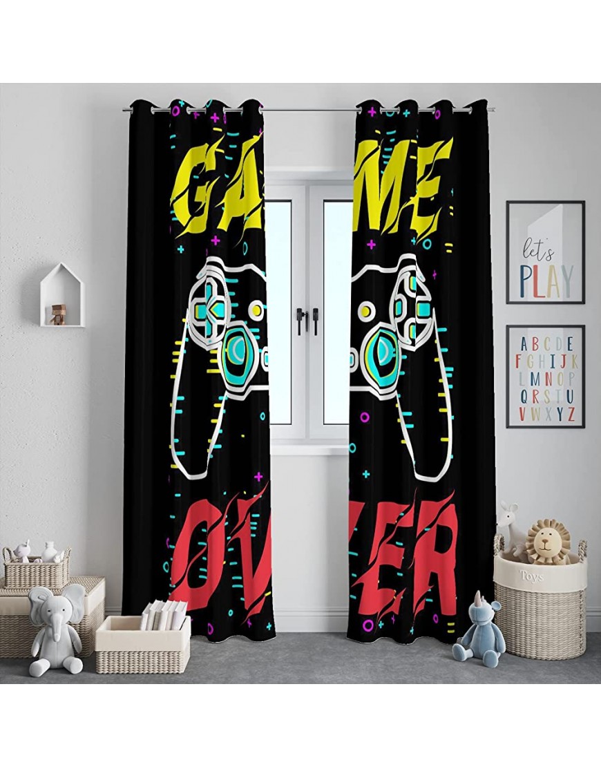 Gaming Curtains for Boys Game Room Vidoe Gamepad Window Drapes with Grommets Teens Kids Playing Room Game Controller Curtain 52x84 inches 2 Panels Black - BL0YBEKRU