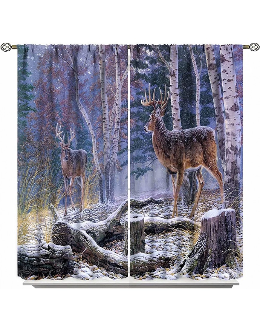 GY Deer Curtains Deer in The Snow Picture Light Blocking Curtains for Kitchen Kids Bedroom Living Room 42x63inch107x160cm - BQBYJ5G99