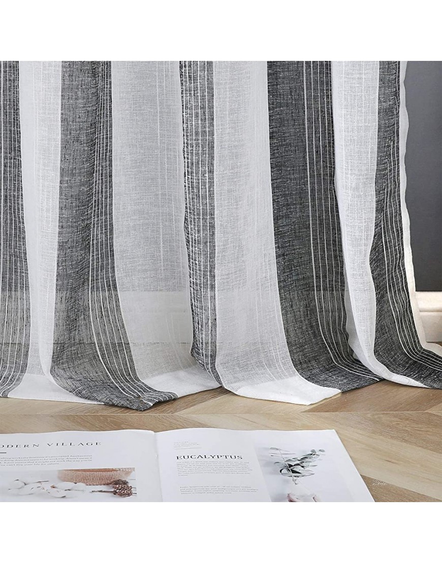 Haperlare Sheer Curtains for Bedroom 95 Inches Farmhouse Vertical Striped Sheer Drapes Yarn Dyed Woven Linen Textured Voile Grommet Sheer Panels for Kids Nursery 55 W x 95 L Black 2 Panels - BI8C2WNHW
