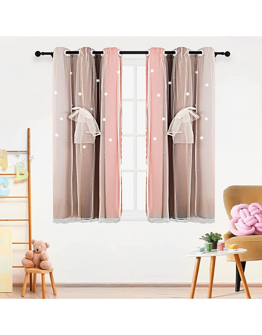 Hughapy Star Curtains Pink Curtains for Girls Bedroom Kids Room Decor Cute Stripe Window Curtain Colorful Double Layer Star Cut Out Curtains for Kitchen Small Cafe 2 Panels Pink Grey 35W x 45L - B3J2328ZA