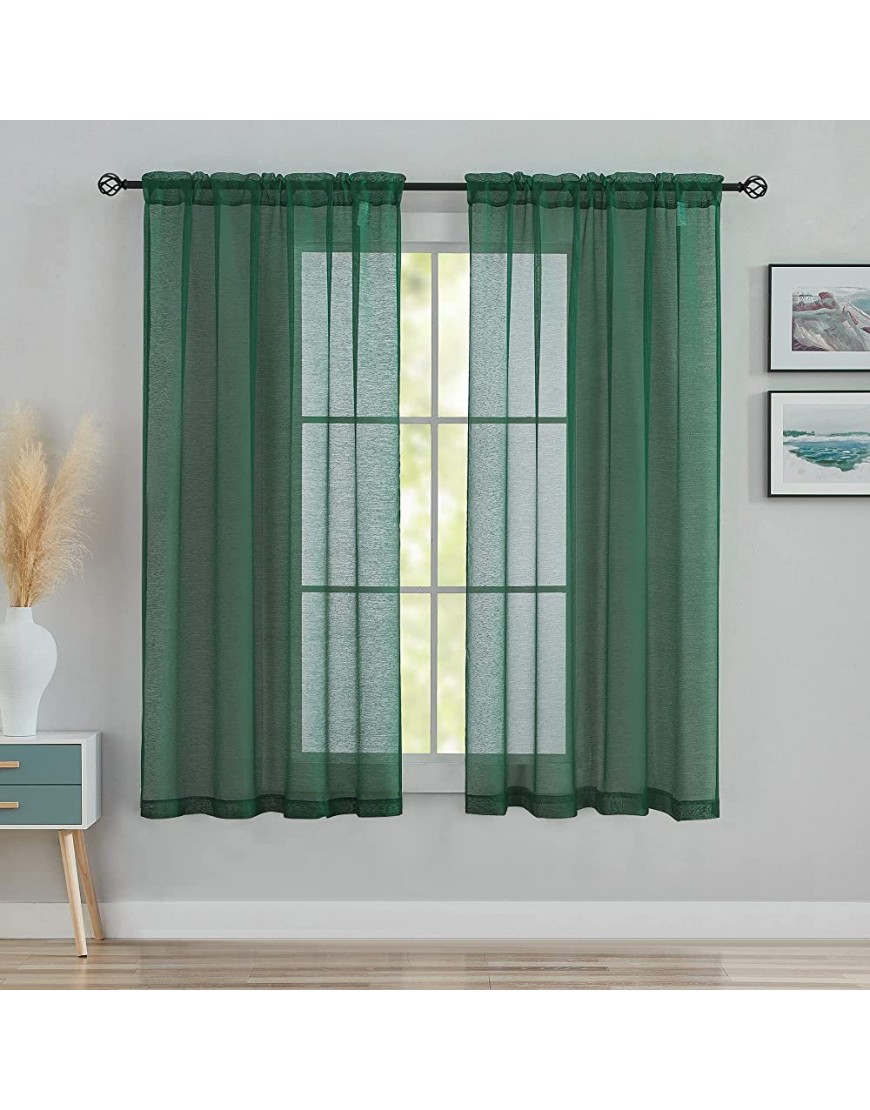 Hunter Green Sheer Curtains Textured Rod Pocket Window Treatment for Boys Girls Room 54 Inches Long Sheer Drapes for Small Window 2 Panels Green Elegance Sheers for Kids Room Loft 52 X 54 Inch Length - BM1PZQJV2