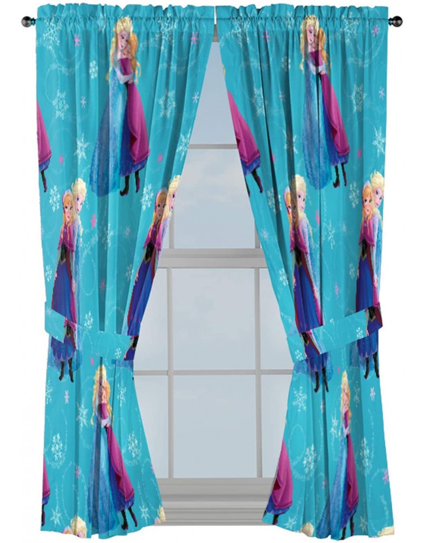 Jay Franco Disney Frozen Swirl 63" inch Drapes 4 Piece Set Beautiful Room Décor & Easy Set up Bedding Features Anna & Elsa Window Curtains Include 2 Panels & 2 Tiebacks Official Disney Product - BFDMPSKBR