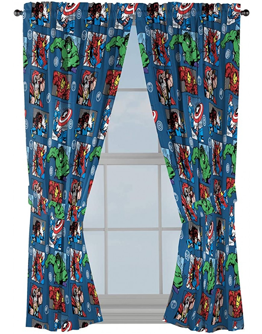 Jay Franco Marvel Avengers Fighting Team 63 Inch Drapes Beautiful Room Décor & Easy Set Up Bedding Curtains Include 2 Tiebacks 4 Piece Set Official Marvel Product - BBBK1MRBE