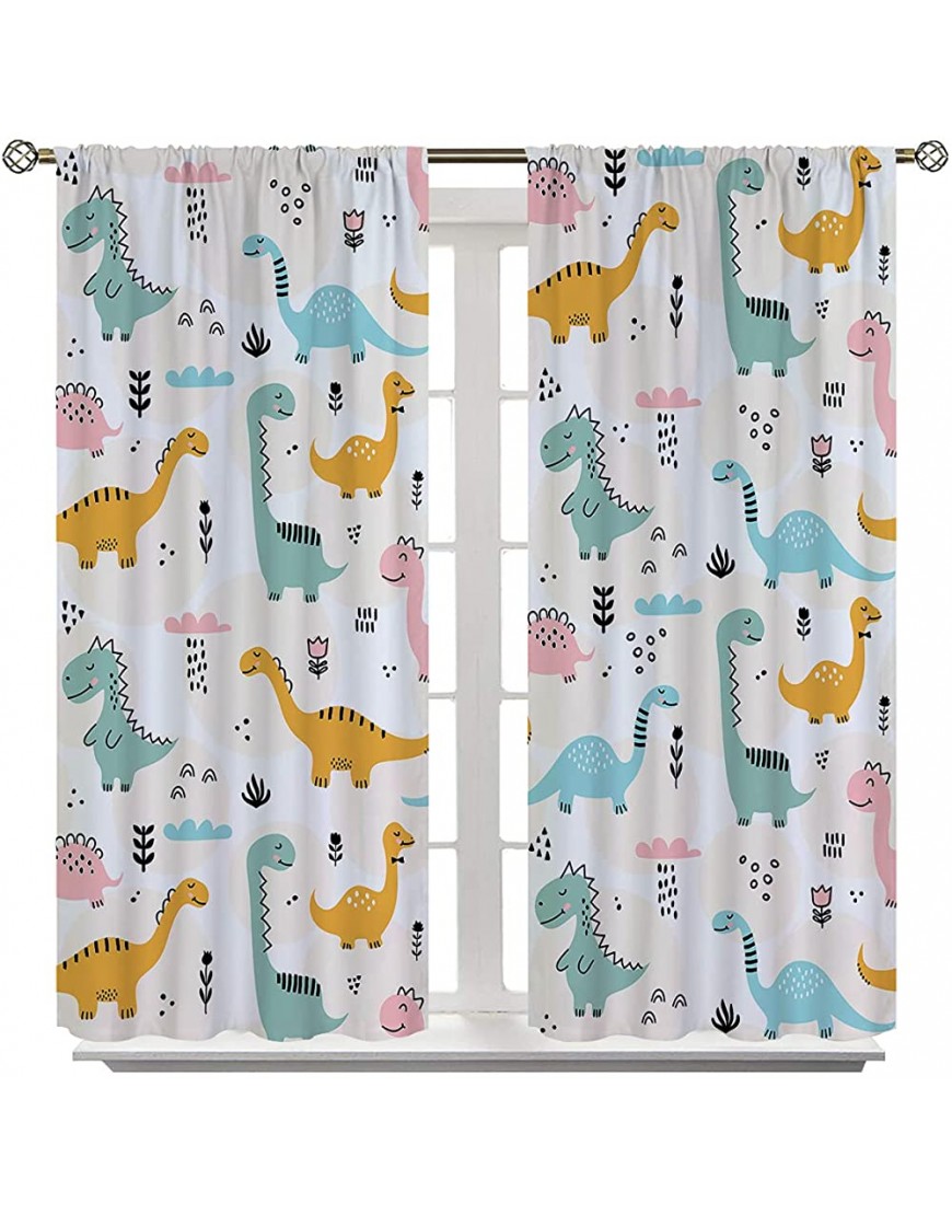 Kids Dinosaur Blackout Curtains Cartoon Dinosaur Lovely Dino Graffiti Pattern Printed Decor Window Drapes Suitable for Boy Girl Bedroom and Living Room 42x63 Inch Colorful - BLAM7QK7B