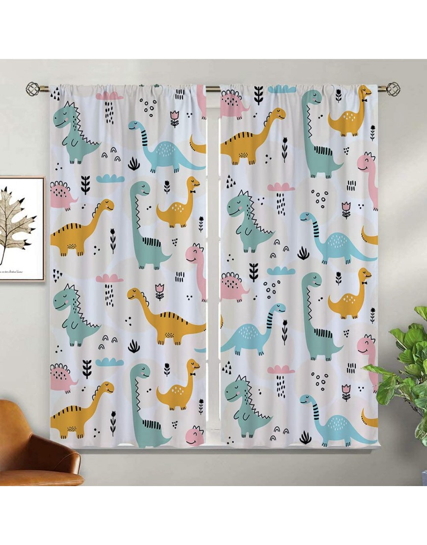 Kids Dinosaur Blackout Curtains Cartoon Dinosaur Lovely Dino Graffiti Pattern Printed Decor Window Drapes Suitable for Boy Girl Bedroom and Living Room 42x63 Inch Colorful - BLAM7QK7B