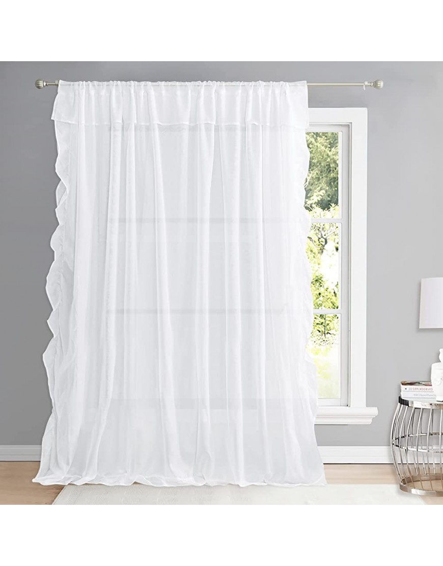 NICETOWN 3 Layers Romantic Patio Door Curtains Rod Pocket Soft Voile Sheer Ruffle Curtains in Shabby Chic Style with 2 Tie Backs for Bedroom Princess Bed Canopy W100 x L95 White 1 Panel - B2CY00OFY