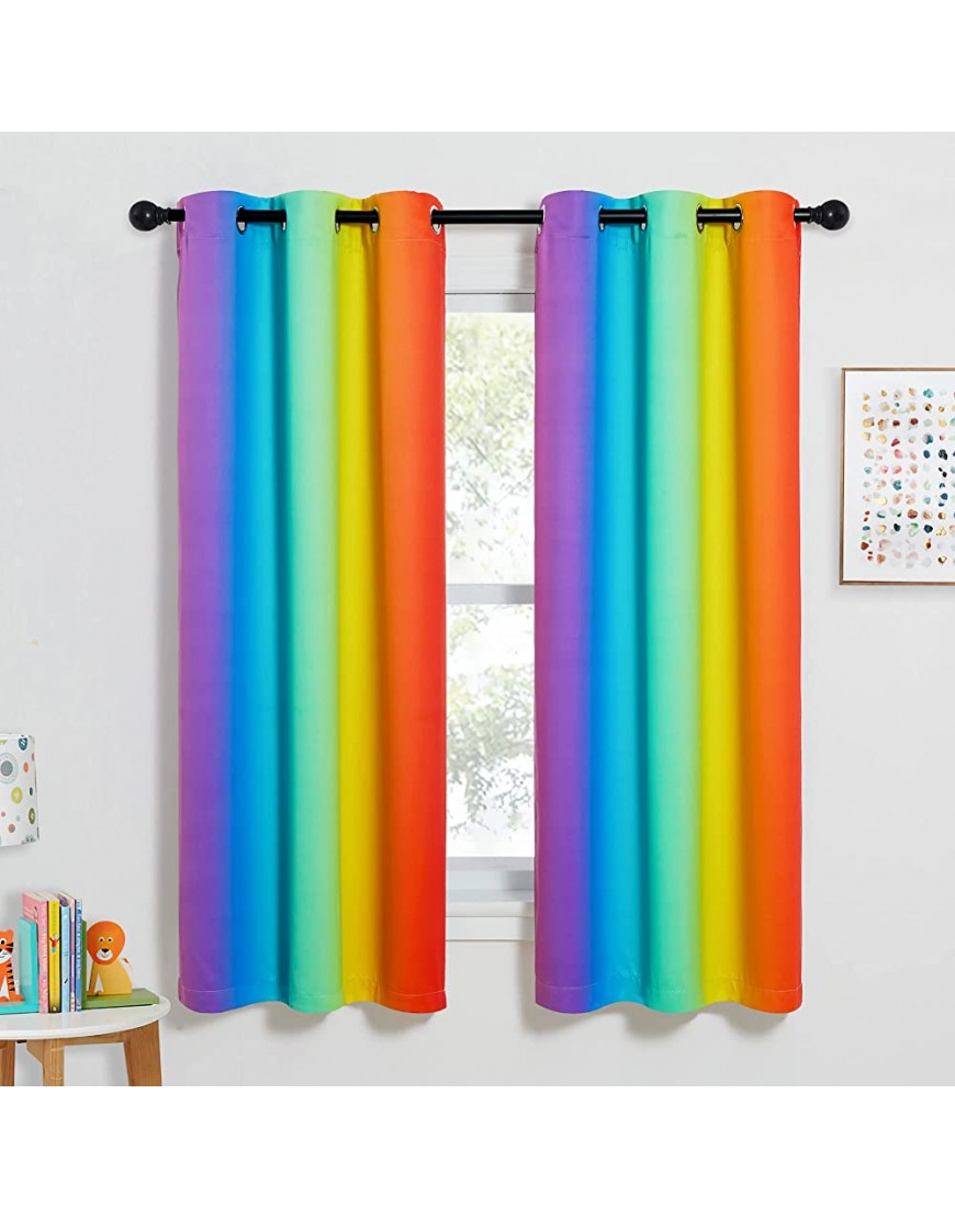 NICETOWN Colorful Rainbow Bedroom Curtains Home Decoration Blackout Curtains for Girls Room Decor Window Drapes for Girly Nursery Kids Daughter Room Dark Rainbow 42 x 63 Inch Length Set of 2 - B793EBD63