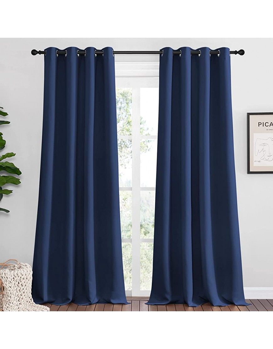 NICETOWN Navy Blackout Curtains 96" Long for Living Room Thermal Insulated Window Treatment Light Reducing Room Darkening Drapes for Boys Kids Bedroom Classroom Apartment 55" W x 96” L， Set of 2 - B6N2JRSL0