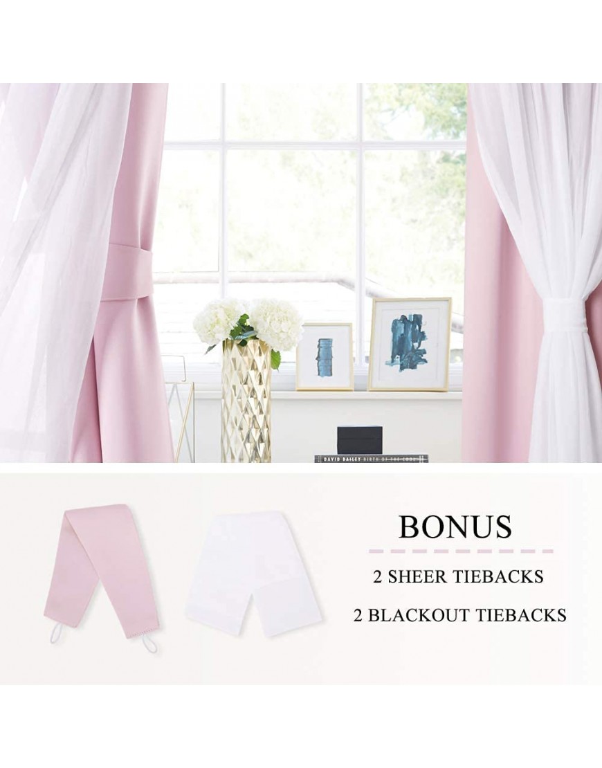 PONY DANCE Short Pink Curtains Light Block Drapes with Sheer Layer Mix & Match Voile Drapes Decoration for Baby Girls Bedroom 52 W x 63 L Light Pink 2 PCs - BB0RWWZ11