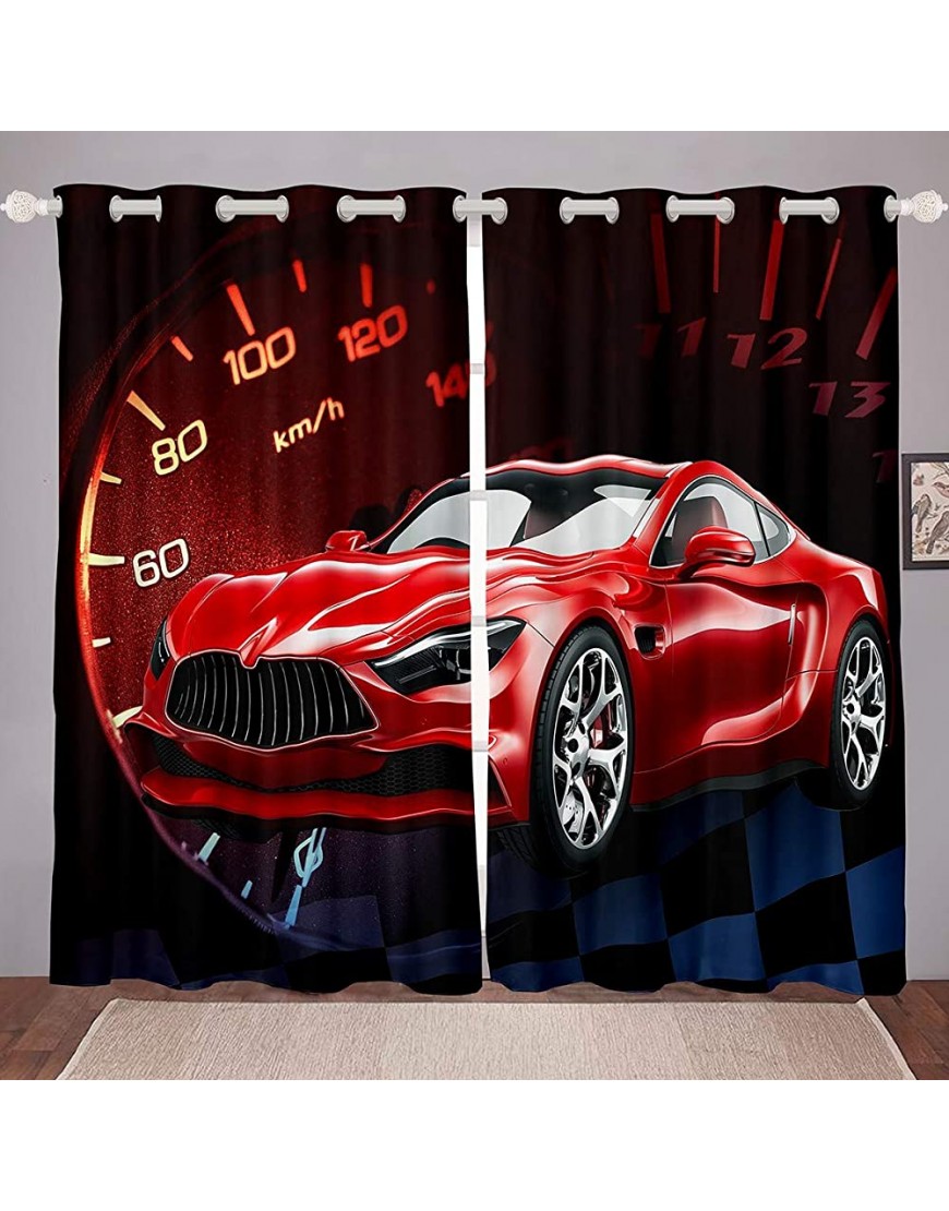 Race Car Window Curtains for Bedroom Living Room Red Sports Cars Curtains for Kids Boys Girls Speed Racing Car Window Drapes Cool Stylish Speedometer Design Window Treatments,52 X 63 Inches,2 Panels - B7ZABQ7QA