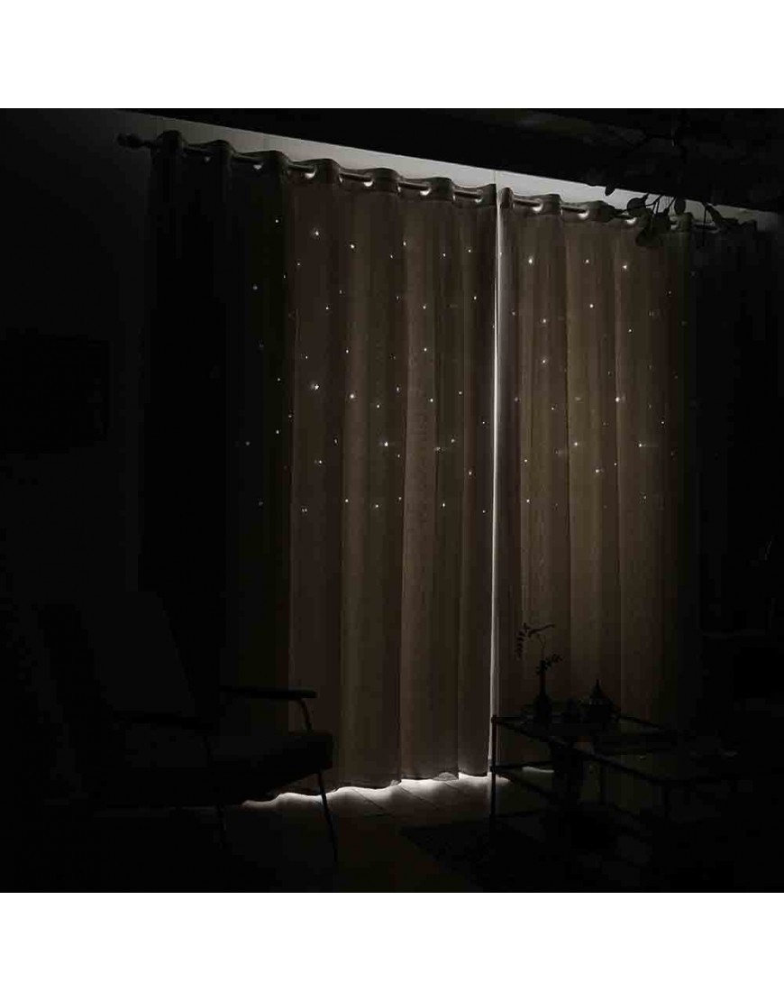Rainbow Stripe Double Layer Gradient Window Curtains Blackout Star Kids Curtains for Girls Bedroom Living Room 52 Inch Width 76 Inch Long,Beige - B1Q9VESKV