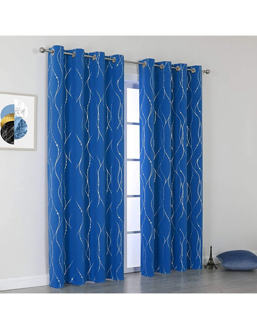 SMILE WEAVER Royal Blue Blackout Curtain for Kids Bedroom Silver Printed Design Grommet Window Treatment Curtains Room Darkening Drapes for Bedroom or Sliding Glass Door Nursery 2 Panels 52Wx63L - BO7WJNRUY