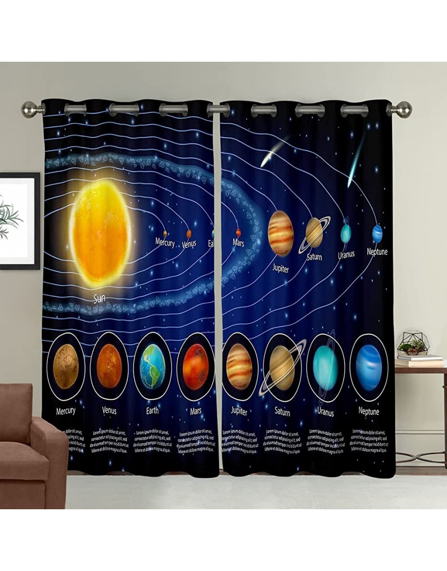 Solar System Curtains Galaxy Outer Space Curtains for Bedroom for Kids Boys Girls Universe Planets Windows Drapes Thermal Insulated Room Curtains for Living Room 2 Window Curtain Panels - BEEWO62TL