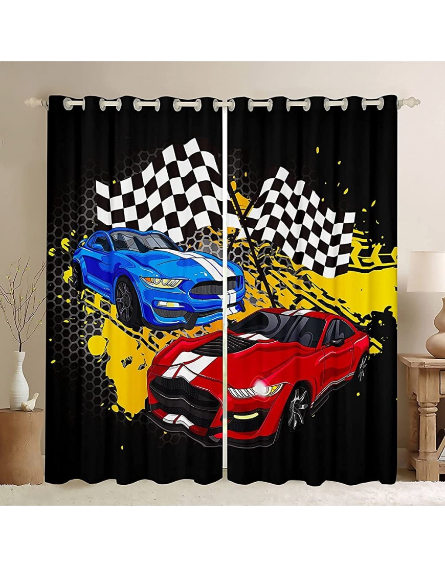 Speed Racing Car Curtains for Boys Bedroom,Kids Race Sports Car Room Decor Curtain 84W x 84L Inches,Teens Honeycomb Hexagon Window Treatments Drapes with Grommets 2 Panels Set - BI4XUHME7