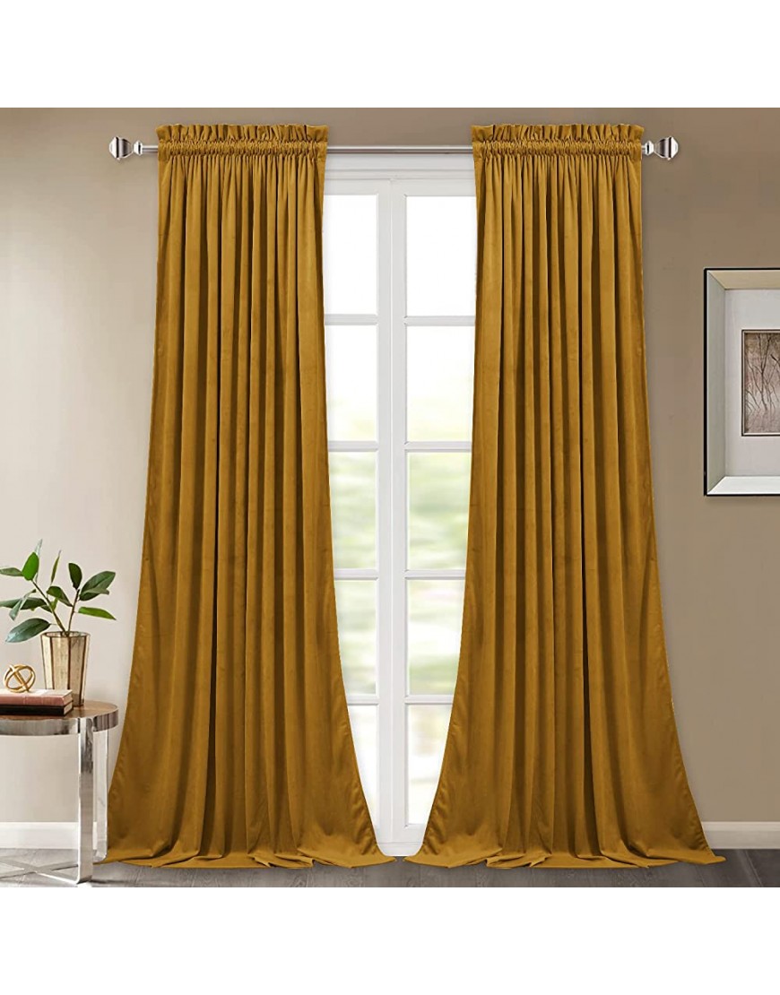StangH Mustard Gold Velvet Curtains 84 inches Long Living Room Blackout Window Treatment Durable Vertical Room Divider Drapes for Kids Room Home Office Brownish Gold W52 x L84 2 Panels - B5QIVW5HJ