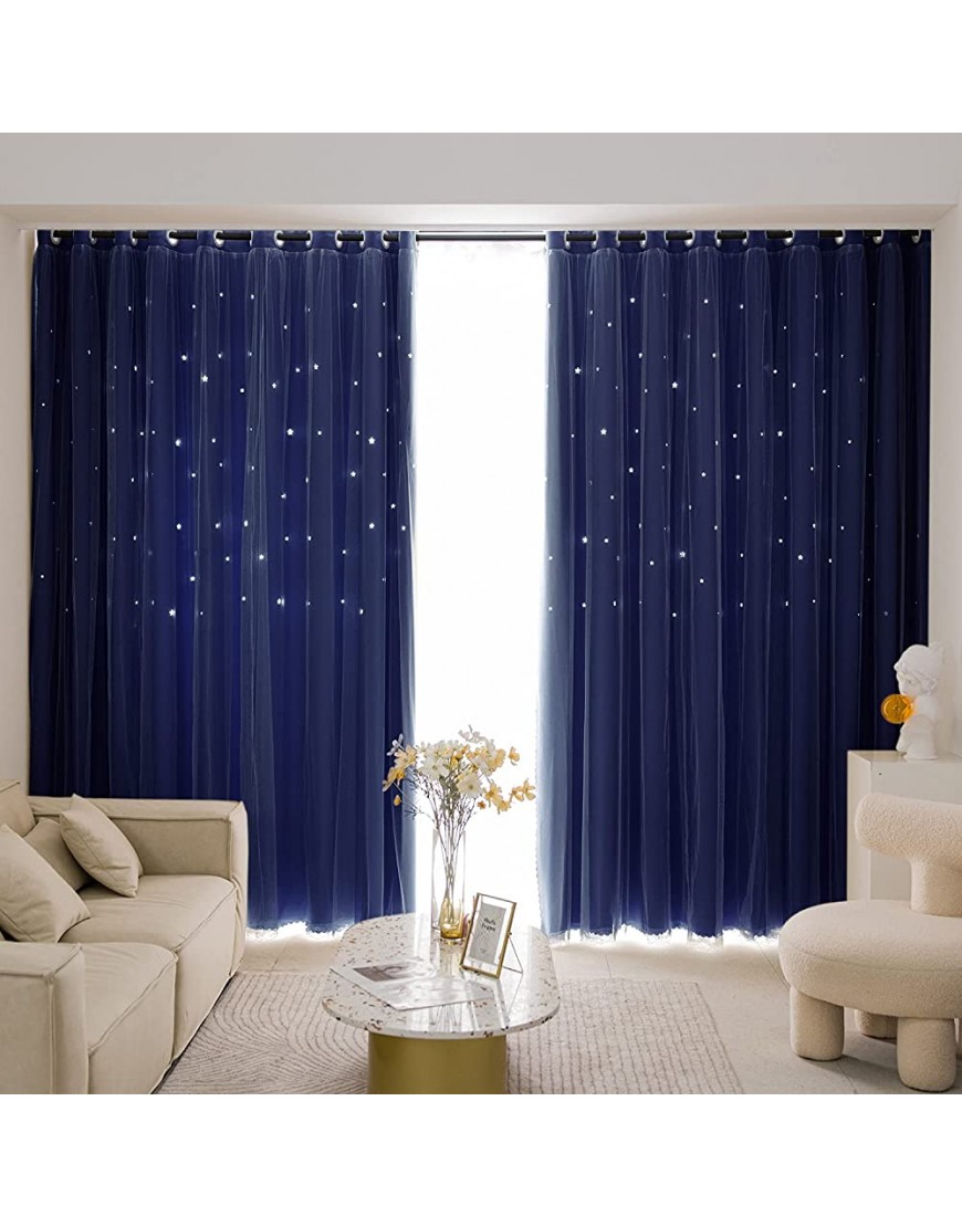 Unistar 2 Panels Stars Blackout Curtains for Bedroom Boys Kids Baby Room Double Layer Star Cut Out Living Room Toddler Window Curtains W52 x L63 Inch Length Navy Blue - BF1610VUU
